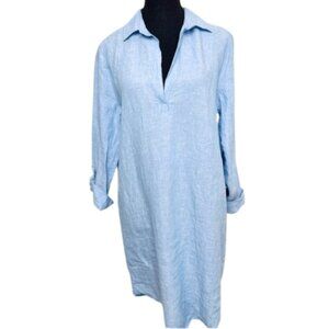 Saks Fifth Avenue Womens Small Collar Linen Long Sleeve Dress